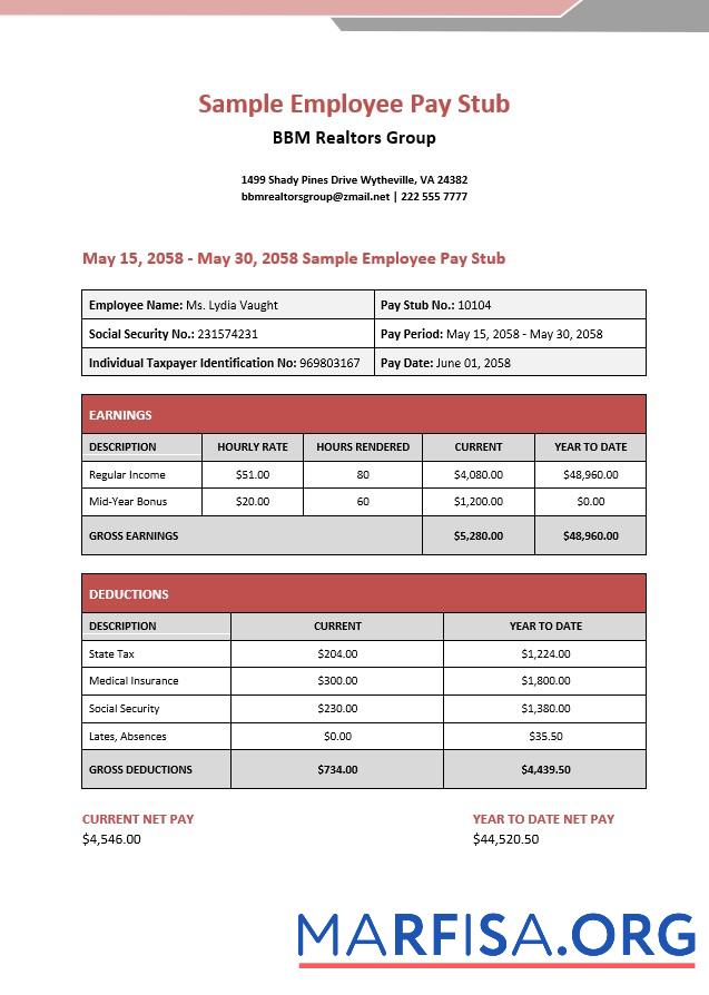 Downloadable BBM realtors group employee pay stubs example
